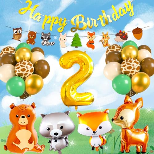 LaVenty Wald Party Dekorationen Tier Geburtstagdeko 2. Geburtstag Mädchen Junge Dekorationen Wild Ein Geburtstag Banner Party Zubehör Avocado Wald Tier Ballon Dekoration von LaVenty