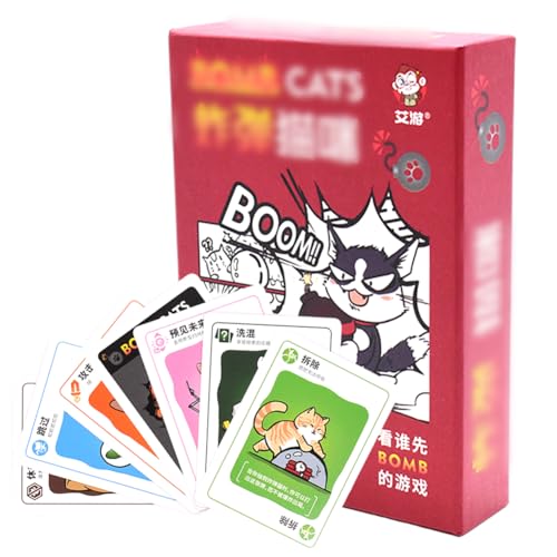 56PCS Rote Bomb Cats Spielkarte 2023 Edition Party Pack Lustige Spiele für Erwachsene Teenager Kinder Original Edition Spaß Familie Spiele Karte 2-5 Spieler(Rot) von LabDip