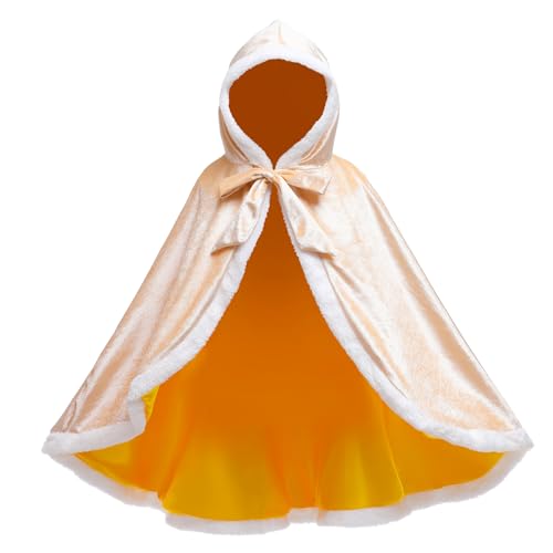 Proumhang Prinzessinnen Umhang Prinzessinnen Cape Prinzessin Kostüm Umhang Kinder Mädchen Prinzessin Umhang mit Kapuze Golden 110 für 3-4 Jahre von Proumhang