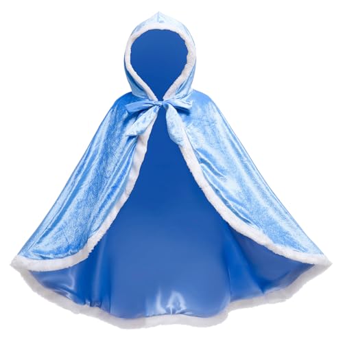 Proumhang Prinzessinnen Umhang Mit Kapuze - Prinzessin Kostüm Cape für Kinder Mädchen - Blau 120 für 4-5 Jahre von Proumhang