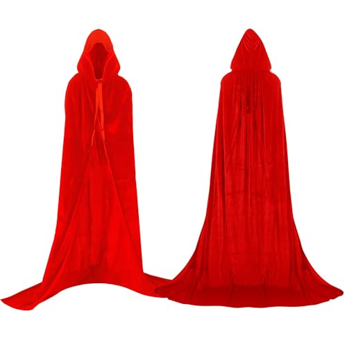 Labellevie Umhang mit Kapuze Lange SAMT Cape Vampir Kostüm Halloween Erwachsener Unisex- Gr. Medium, Rot von Proumhang