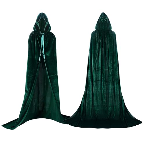 Labellevie Umhang mit Kapuze Lange SAMT Cape Vampir Kostüm Halloween Erwachsener Unisex- Gr. Small, Grün von Proumhang