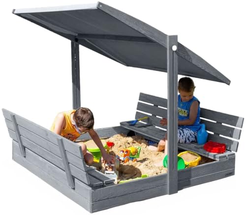 Sandkasten für Kinder, aus geschlossenem Holz, 140 x 140 cm, mit Sandkastenbänken mit Deckel, imprägniertes Kiefernholz, Sandkasten mit tiefliegendem Dach, 1 Schutzplane, 1 Isolierplane Sandkasten für Kinder, aus geschlossenem Holz, 140 x 140 cm, mit Sandkastenbänken mit Deckel, imprägniertes Kiefernholz, Sandkasten mit tiefliegendem Dach, 1 Schutzplane, 1 Isolierplane von Ladanas
