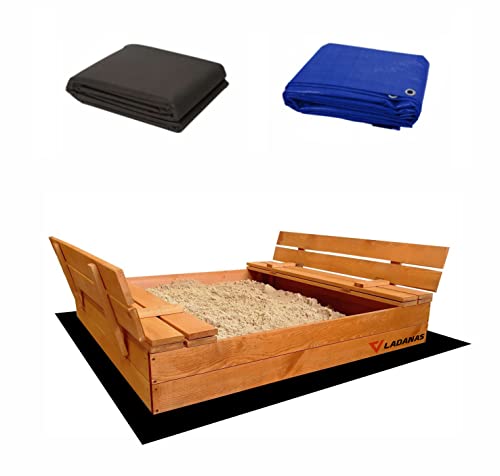 Sandkasten mit Deckel für Kinder, aus geschlossenem Holz, 140 x 140 cm, mit Sandkastenbank mit Deckel, imprägniertes Kiefernholz, inkl. 1 Abdeckplane, 1 Isolierplane Sandkasten mit Deckel für Kinder, aus geschlossenem Holz, 140 x 140 cm, mit Sandkastenbank mit Deckel, imprägniertes Kiefernholz, inkl. 1 Abdeckplane, 1 Isolierplane von Ladanas