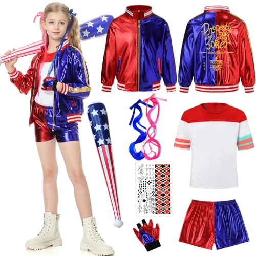 Ladhow Girl Kostüm für Maedchen, Kostuem fur Kinder, Costume mit Handschuhe, Jacke, T-Shirt, Hose, Baseballschläger für Halloween Karneval Ladhow Girl Kostüm für Maedchen, Kostuem fur Kinder, Costume mit Handschuhe, Jacke, T-Shirt, Hose, Baseballschläger für Halloween Karneval von Ladhow