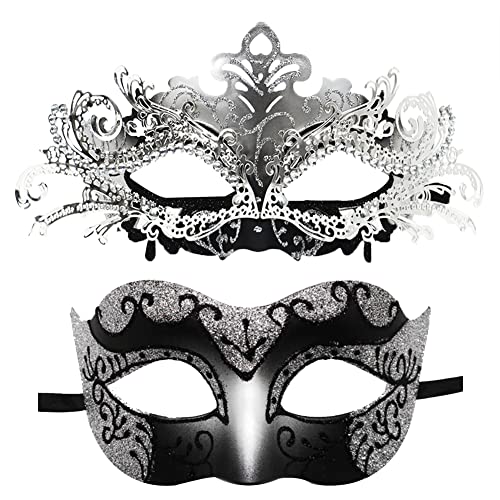 Lady of Luck Venezianische Masken Paar Maskerade Ball Maske Damen Herren Metall Maske für Halloween Karneval Party von Lady of Luck