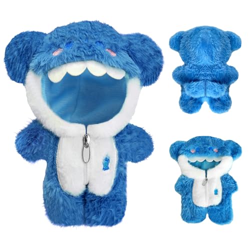 LaeFae 17 cm Puppenkleider, Plüschhai-Outfit und Kleidungszubehör, einteiliger Anzug mit Kapuze, flauschiger blauer Anziehkleidung für Puppen (keine Puppe) von LaeFae