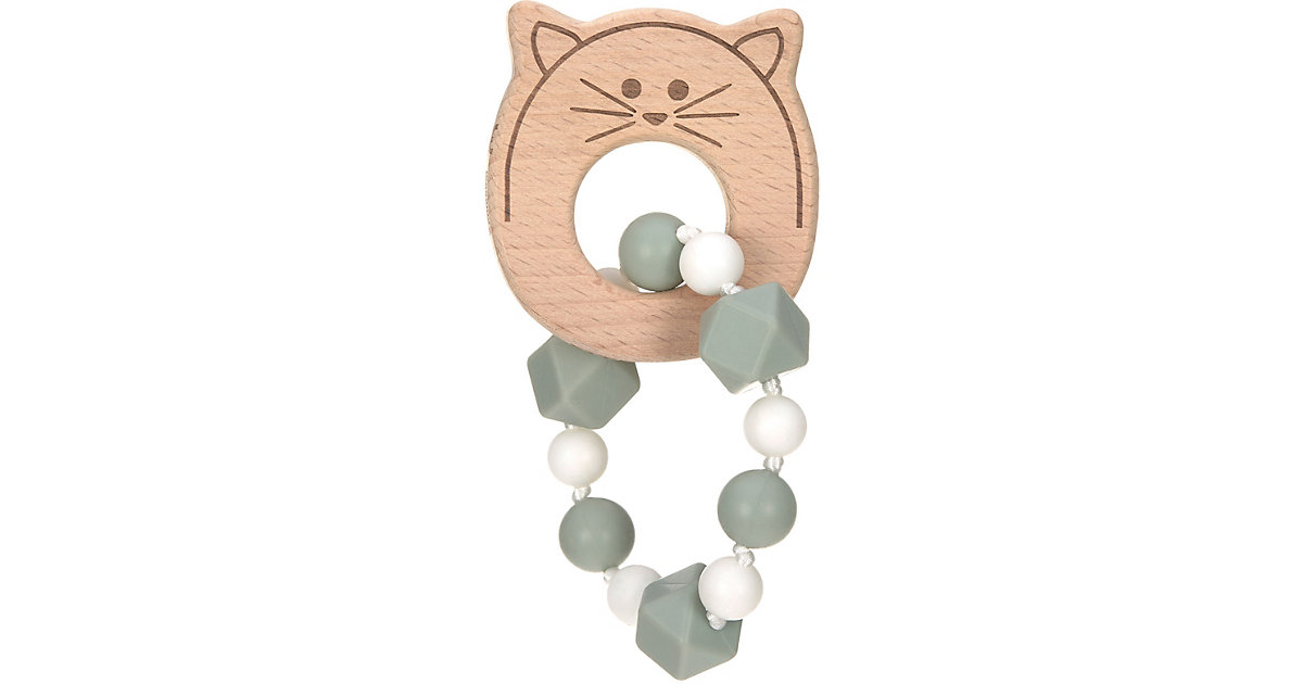 Greifling und Beißring mit Silikonkette, 2 in 1, Holz/Silikon, Little Chums Cat grün Greifling und Beißring mit Silikonkette, 2 in 1, Holz/Silikon, Little Chums Cat grün von Lässig