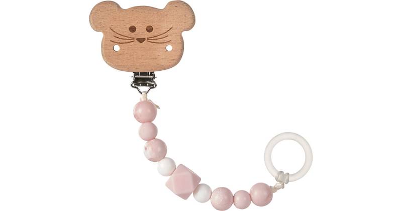 Schnullerkette Little Chums Mouse rosé, Holz rosa von Lässig