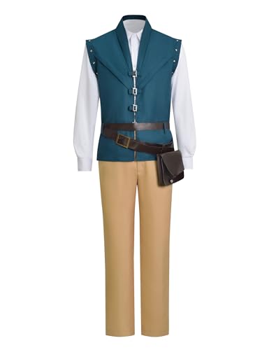 Herren Flynn Rider Kostüm Erwachsene Outfit Weste Hemd Hose Full Set (Grün Full Set, XXL) von Lagusida