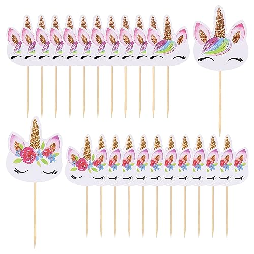 Einhorn Tortendeko,24 Stück Einhorn Muffin Deko Cupcake Toppers Einhorn Kuchendeko Cake Topper Kuchen Deko, für Kinder Mädchen Geburtstag Geburtstagsfeier Hochzeiten Lieferungen von Lahviuu