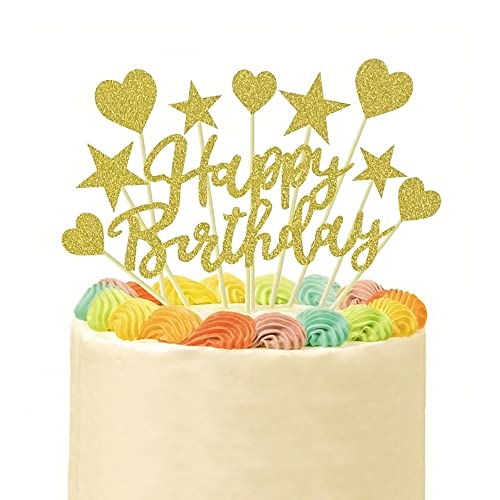 Geburtstag Tortendeko,11 pcs Happy Birthday Cake Topper Geburtstagstorte Topper Set Cupcake Dekoration Kuchen Deko Kuchendeckel kuchendeko Geburtstag,für Mädchen Junge Kinder Taufe Party(Gold) von Lahviuu