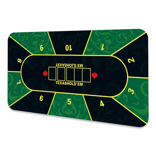 LaiEr Pokermatte10 Spieler Texas Hold'em Gummimatte Pokeroberseite Matte für Tabelle Faltbare bewegliche Pokertischanordnung für Pokerspiele Blackjack Kasino,(200 * 100 * 0.2cm,Grün) von LaiEr