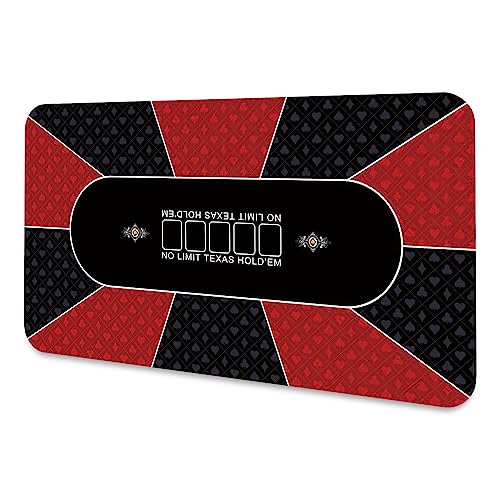 LaiEr Pokermatte10 Spieler Texas Hold'em Gummimatte Pokeroberseite Matte für Tabelle Faltbare bewegliche Pokertischanordnung für Pokerspiele Blackjack Kasino,(180*90*0.2cm,Rot) von LaiEr