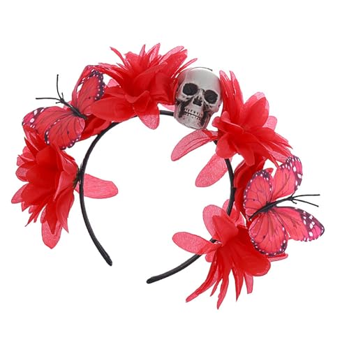 Laikoutd Der Toten Blumenstirnband Schmetterlingsschädel Haarband Halloween Cosplay Kopfbedeckung Blumen Kopfstück Haarzubehör von Laikoutd