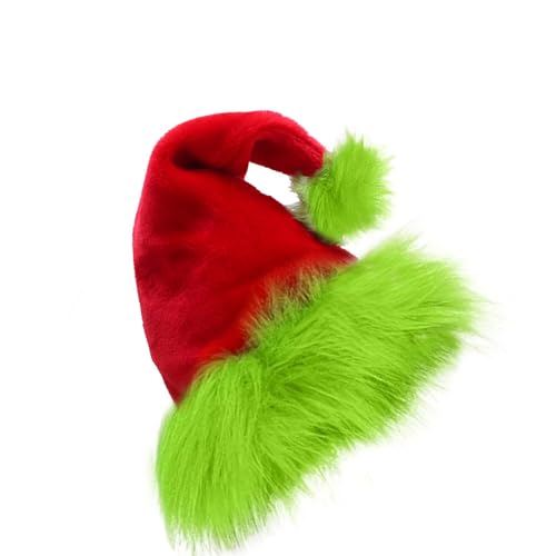 Laikoutd Fluoreszierende Grüne Weihnachtshut Pelziger Trimm Weicher Plüsch Weihnachtsmann Für Erwachsene Kinder Urlaubsfeiern Dress Up Party von Laikoutd