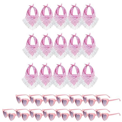 Laikoutd Glitzernde Strasssteine ​​Cowgirl Head Schal Bandana Herz Form Sonnenbrille Set Von 15 Erwachsenen Carnivals Party Accessoires Cowboy Bandana Headscarf von Laikoutd