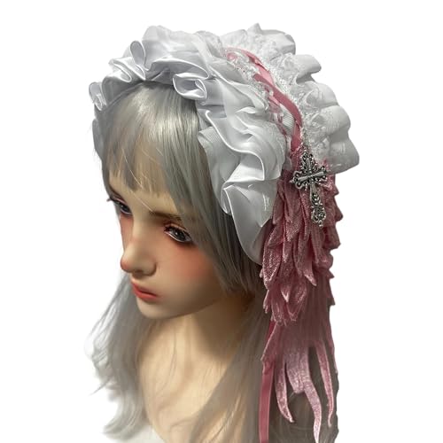 Laikoutd Gothic Hair Accessoire Mit Weicher Spitze Und Metallkreuzen Dekoration Gothisches Spitzenhaarband Für Punkstile Kopfstücke von Laikoutd