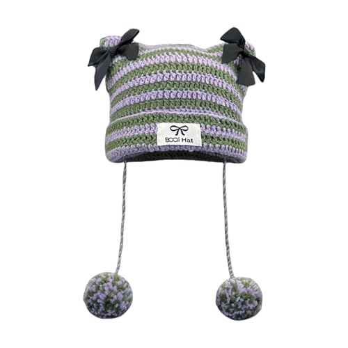 Laikoutd Häkulierter Schädelhut Für Halloween Aktivität Strickhut Mit Bögen Pullover Cosplay Teufel Schädelkappen 2000er Jahre Teufel von Laikoutd