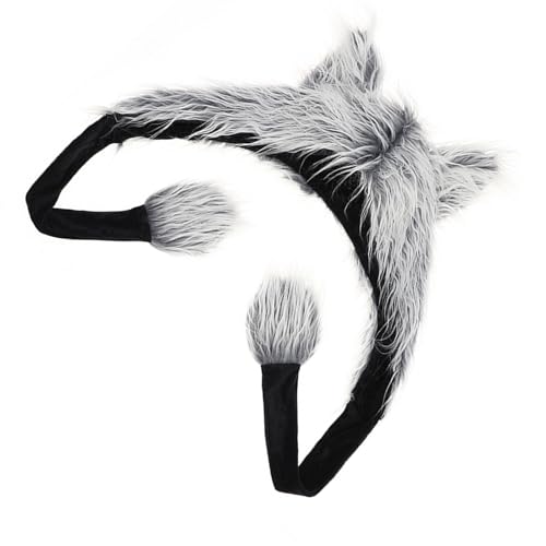 Laikoutd Übergroßer Wolfshut Mit Ohr Und Pompoms Skihut Pelzige Cartoon Foto Requisiten Freien Kopfhülle Für Halloween Plüschhut von Laikoutd