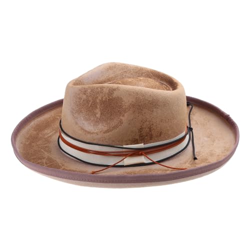 Laikoutd Woolen Panama Flat Top Oktoberfest Round Magicshow Kopfbedeckung Masquerade Accessoires Rollenspiel Fedora Hat Cosplay Kostümhut von Laikoutd