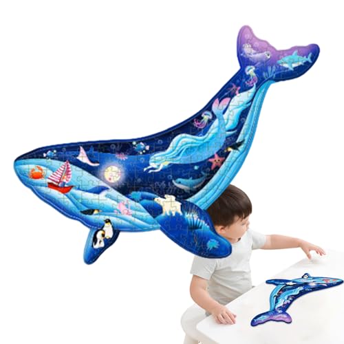 Leuchtender Puzzle Whale 106 Teile, Jigsaw Puzzle Fisch Kinder, Lernspiele Puzzles Spielzeug Für Kleinkinderherausfordernde Spiele, Einzigartige Geschenk, Moderne Wohnkultur von Lainiaoly