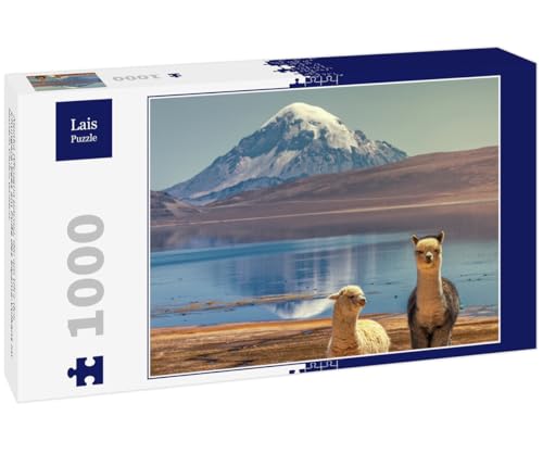 Lais Puzzle Alpaka (Vicugna Pacos), die am Ufer des Chungara-Sees am Fuße des Sajama-Vulkans im Norden Chiles weiden. 1000 Teile von Lais Puzzle