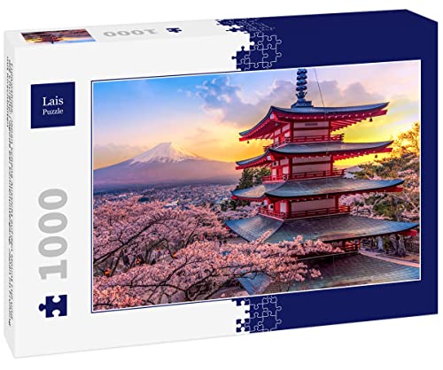 Lais Puzzle Fujiyoshida, Japan Schöne Aussicht auf den Mount Fuji und die Chureito-Pagode bei Sonnenuntergang, Japan im Frühling mit Kirschblüten 1000 Teile von Lais Puzzle