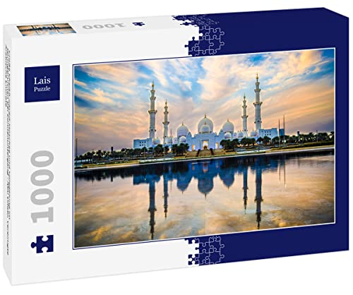 Lais Puzzle Große Sheikh-Zayed-Moschee und Spiegelung im Springbrunnen bei Sonnenuntergang - Abu Dhabi, Vereinigte Arabische Emirate 1000 Teile von Lais Puzzle