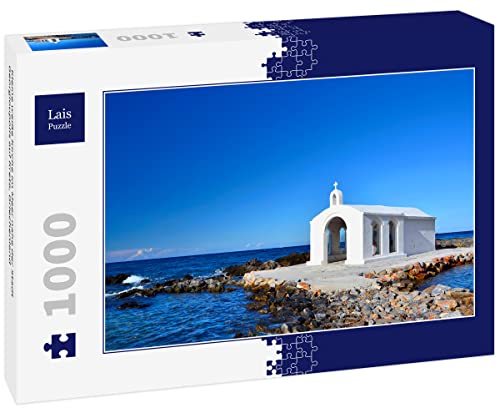 Lais Puzzle Kleine weiße Kirche im Meer nahe der Stadt Georgioupolis auf Kreta, Griechenland 1000 Teile von Lais Puzzle