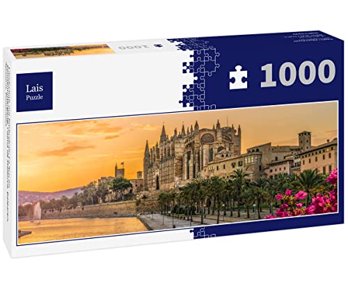 Lais Puzzle Landschaft mit Kathedrale La Seu im Sonnenuntergang, Palma de Mallorca, Balearen, Spanien, Panorama 1000 Teile Panorama von Lais Puzzle