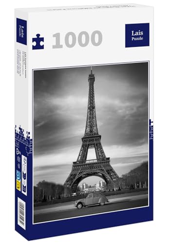 Lais Puzzle Roter Wagen vor Eiffelturm Paris in schwarz weiß 1000 Teile von Lais Puzzle