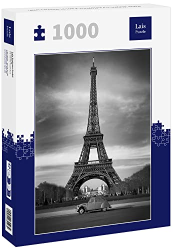 Lais Puzzle Roter Wagen vor Eiffelturm Paris in schwarz weiß 1000 Teile von Lais Puzzle