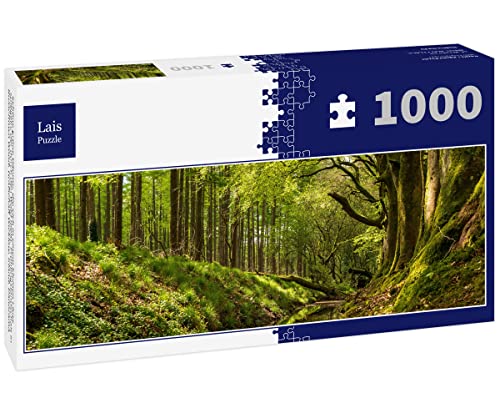 Lais Puzzle Schöne grüne Bäume, die Sich in einem kleinen Fluss spiegeln, der durch den Wald fließt. Frühlingslandschaft in Russeltown Wood, Grafschaft Wicklow, Irland, Panorama 1000 Teile Panorama von Lais Puzzle