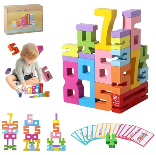 Laitejituan 20 Stück Number Blocks mit 15 Lernkarten für Kinder, Zahlenbausteine, Holz Zahlenblock Spielzeug, Zahlenbausteine zum stapeln, Montessori Spielzeug ab 3 Jahre von Laitejituan