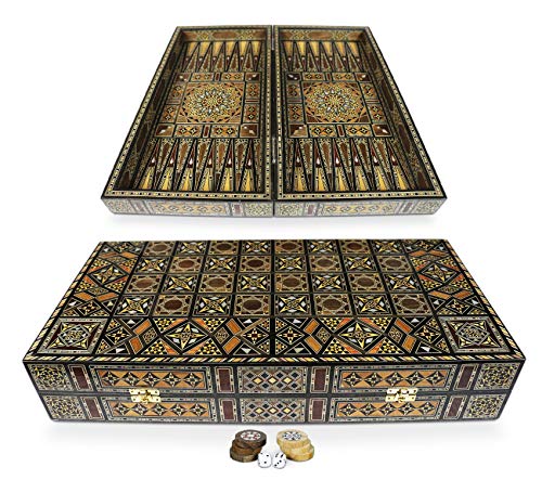 Elessar Neu 50 x 50 cm Holz Backgammon Tavla/Schachspiel/DAMA Brett BK 503 mit 30 Holz Backgammon Steine, 2 Spieler von Damaskunst