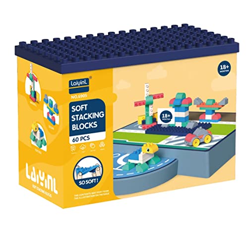 Weiche Bauklötze für kleine Kinder. Kompatibel mit Lego Duplo. 60 Teile und Basis zum Bauen von Laiyinl