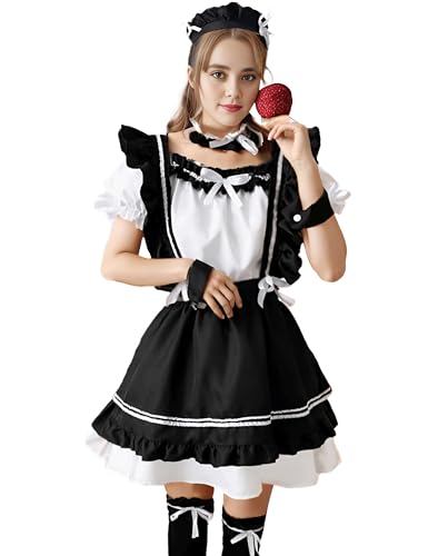 Lakobsy French Maid Dress Damen Süß Maid Outfit Kostüm Lolita Cosplay Kleid für Karneval Halloween Kostüm von Lakobsy