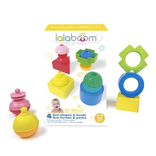 Lalaboom - 4 Shapes and Educational Beads to Assemble - Preschool Toy - Montessori Education Shapes and Colors Construction Game and Learning Toy from 10 Months to 2 Years Old - BL660, 12 Pieces von Lalaboom