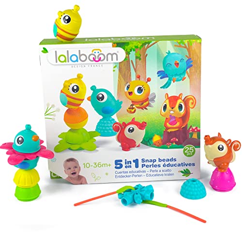 Lalaboom – Chunky Animals & Beads Gift Set - Preschool Educational Beads - Montessori Shapes and Colors Construction Game and Learning Toy - from 10 Months to 4 Years Old - 25 Pieces, BL320 von Lalaboom