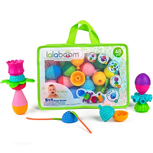 Lalaboom - Preschool Educational Beads - Montessori Shapes and Colors Construction Game and Learning Toy for Babies and Children from 10 Months to 4 Years Old - BL460, 48 Pieces in a Zipper Bag, Klein von Lalaboom