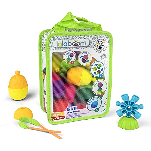 Lalaboom - Preschool Educational Beads - Montessori Shapes and Colors Construction Game and Learning Toy for Babies and Children from 10 Months to 4 Years Old - BL230, 28 Pieces von Lalaboom