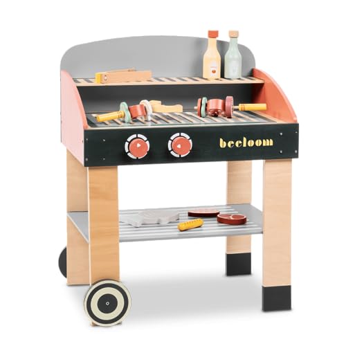 Beeloom - Kinderküche aus Naturholz mit Zubehör, BABYCUE, tragbare Spielzeugküche für Kinder, minimalistisches Grilldesign symbolisches Spiel von Lalaloom