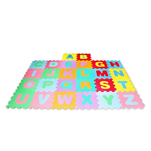 Beeloom - LEARNMAT Kinderteppich, 90x90cm quadratisch, eva foam Buchstaben-Lernspiel, modernes mehrfarbiges Design, ab 18 Monaten von Lalaloom