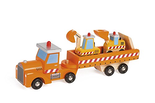 Lalia Holz Autotransporter Baustelle, Bagger, Auto 3-teilig Spielzeug, Holzspielzeug, für Jungs, ab 3 Jahren Auto LKW Geschenk für Kleinkinder Kinder von Lalia