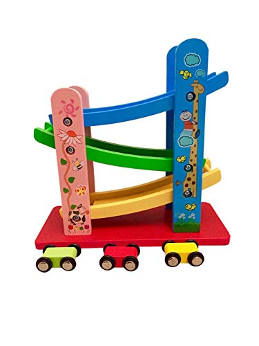 Lalia Holzspielzeug, Autorennbahn, Motorik Spielzeug, bunt, Holz Spielzeug 3+ Geschenk Kinder Kleinkinder ab 36 Monate Holzrennbahn Auto von Lalia