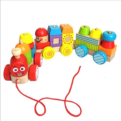 Lalia Nachzieh Holzspielzeug Zug Motorik Spielzeug, Nachziehtier bunt, aus Holz, Geschenk für Kinder Motorik Spielzeug, bunt Holz Spielzeug 2+ Kinder Kleinkinder (Lokomotive) von Lalia