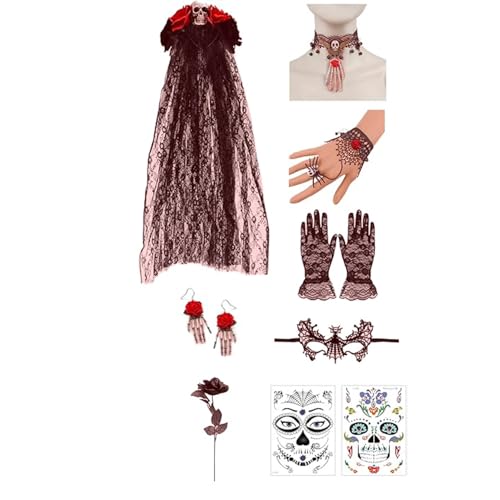 Lalieffacely Halloween Tag der Toten Haarreif Halloween Dia De Los Muertos Kostüm Accessoires für Damen (Rot) von Lalieffacely