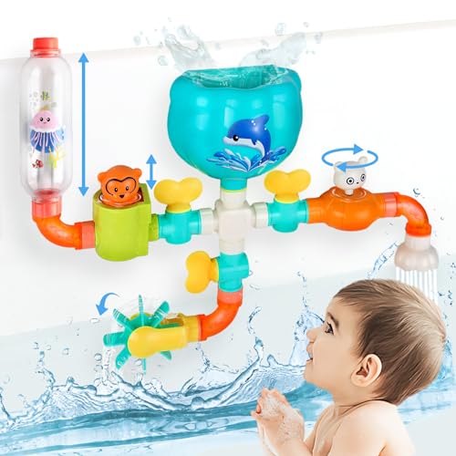 LamBoio Badewannenspielzeug Set Badespielzeug Baby ab 1 Jahr Badewannen Spielzeug, Wasserspielzeug Kinder DIY mit Dusche und Bär,Geschenk für Mädchen und Jungen ab 2 3 4 Jahre von LamBoio