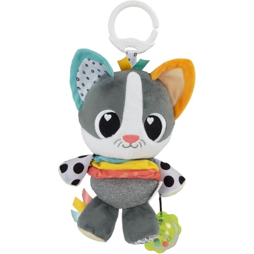 LAMAZE Millie die Katze | Kinderwagen-Spielzeug zum Anklipsen mit verschiedenen Texturen, Rassel, Knisterohren und Satinbändern – Sensorik-Spielzeug für Babys ab 0 Monaten von Lamaze